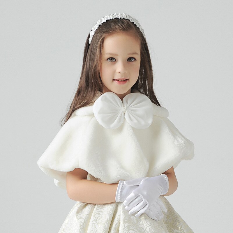 Capa de boda con lazo para vestido de comunión para niños y niñas, capa de piel sintética con flores, Bolero de piel, abrigo de invierno