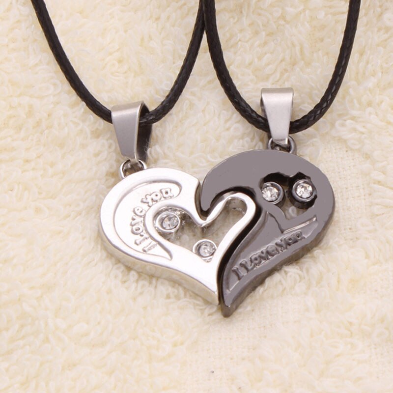 1 pair Couple Heart Shape I Love You Pendant Necklace Unisex Lovers Couples Jewelry Accessories: 1