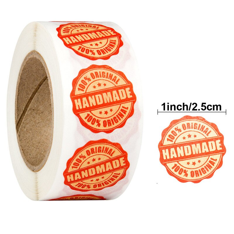 1 Inch Cowhide Sticker 100% Love Handmade Bakery Baking Sticker Birthday Cake DIY Sealing Wedding Decoration Label: A 25MM 500PCS
