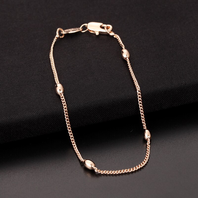 Fj Mannen Vrouwen 585 Rose Goud Kleur Wave Curb Smart Armband Link Bead Chain Sieraden