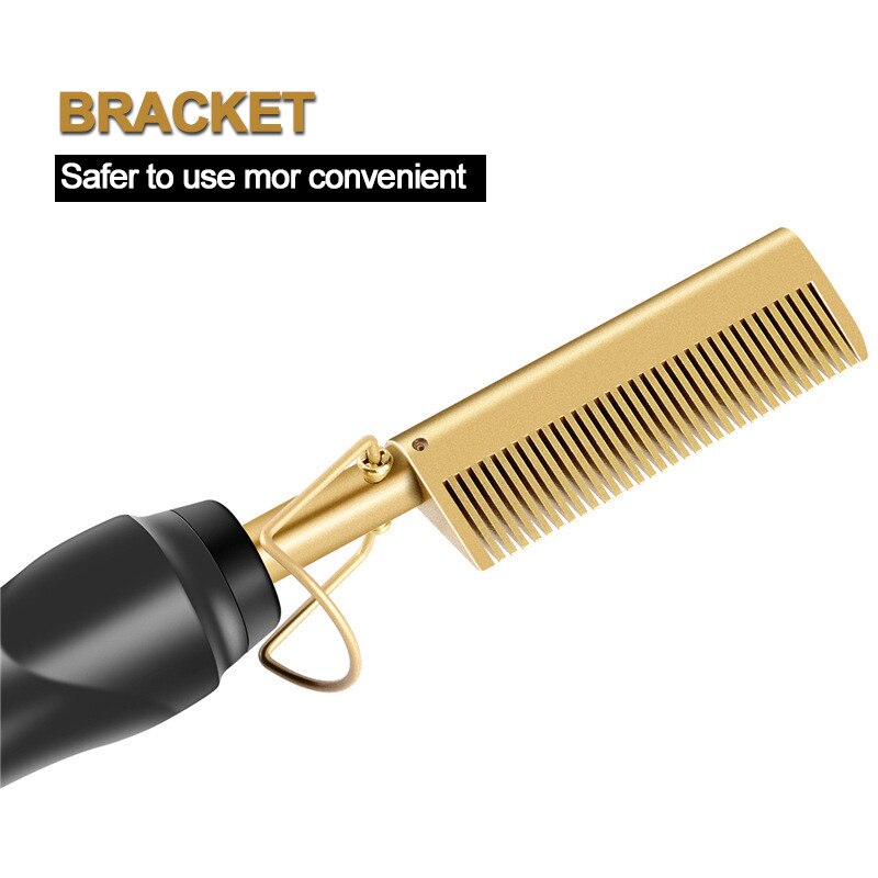 Electric Comb Hair Straightener Beard, Anti Scald Comb Hair Straightener 110-240V Gold for Women and Men