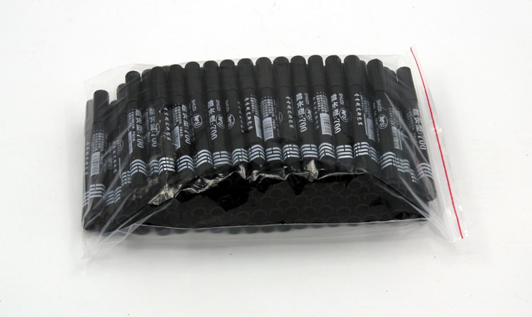 QSHOIC 100 stks/partij zwart permanente markeerstift sneldrogende snelle droge ronde teen zwart permanente alcohol markers pen voor stof
