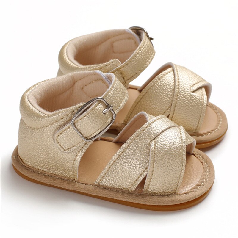 Baby Girls Solid Sandals Shoe Leather Casual Shoes Sneaker Anti-slip Soft Sole Toddler Shoes Baby Shoes: Gold / 12