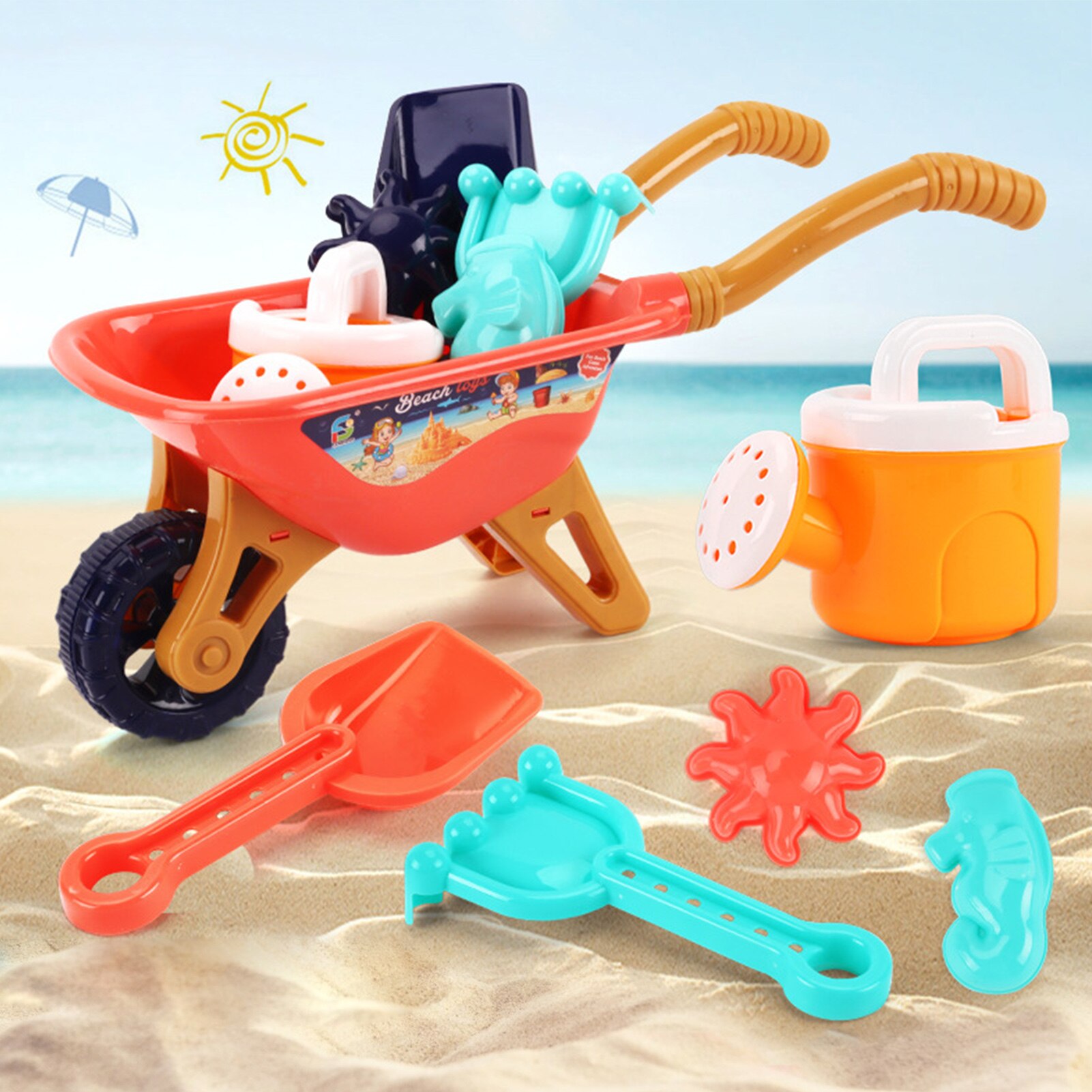 6Pcs Strand Speelgoed Set Kindje Strand Zand Speelgoed Auto Model Sprinkler Douche Schop Gereedschap Gieter Speelgoed Kinderen zomer Spelen