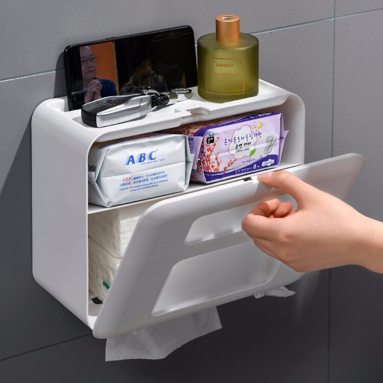 Suportes de papel higiénico à prova dwaterproof água wall-mounted portátil caixa de armazenamento de tecido suporte de papel do banheiro papel sem instalação de perfuração