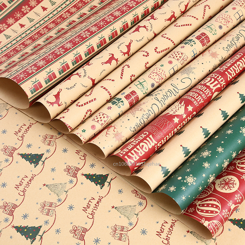 1Pc DIY Craft Paper for Party Birthday Christmas Year Retro Christmas Single-sided Wrapping Paper Kraft Packaging Paper