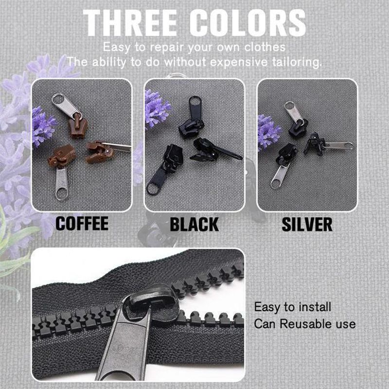 6pcs/Pack Universal Instant Zipper Multifunctional Instant Fix Zippers Replacement Fix Zip Puller Zipper Repair Kit for Sewing
