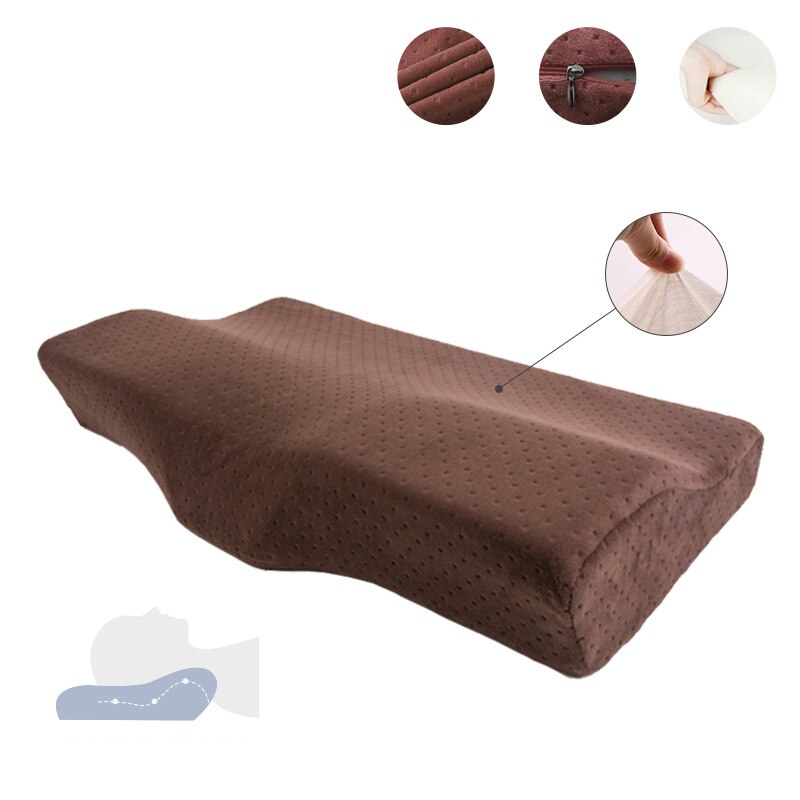 Vlinder Vormige Memory Foam Beddengoed Kussen Bescherming Nek Trage Rebound Slapen Cushionhealth Zorg Cervicale Orthopedische Kussens: Brown Lined