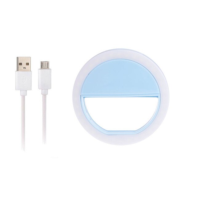 Usb Charging Selfie Ring Led Phone Clip Light Lamp Mobile Phone Lens LED Selfie Lamp Ring Flash Lenses For Iphone Samsung Huawei: Blue