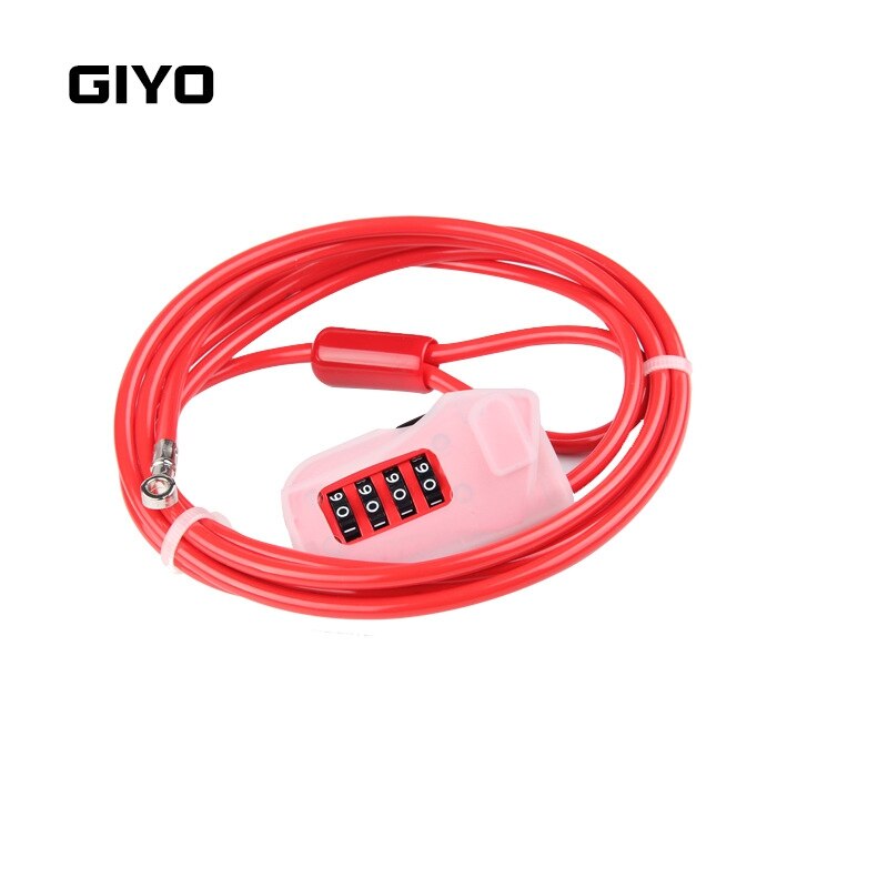 GIYO L-03 2m Fahrrad Kabel sperren Fahrrad Anti Diebstahl 4-stellige Passwort Helm Draht-sperren für Ski motorrad MTB Tragbare schlösser: rot