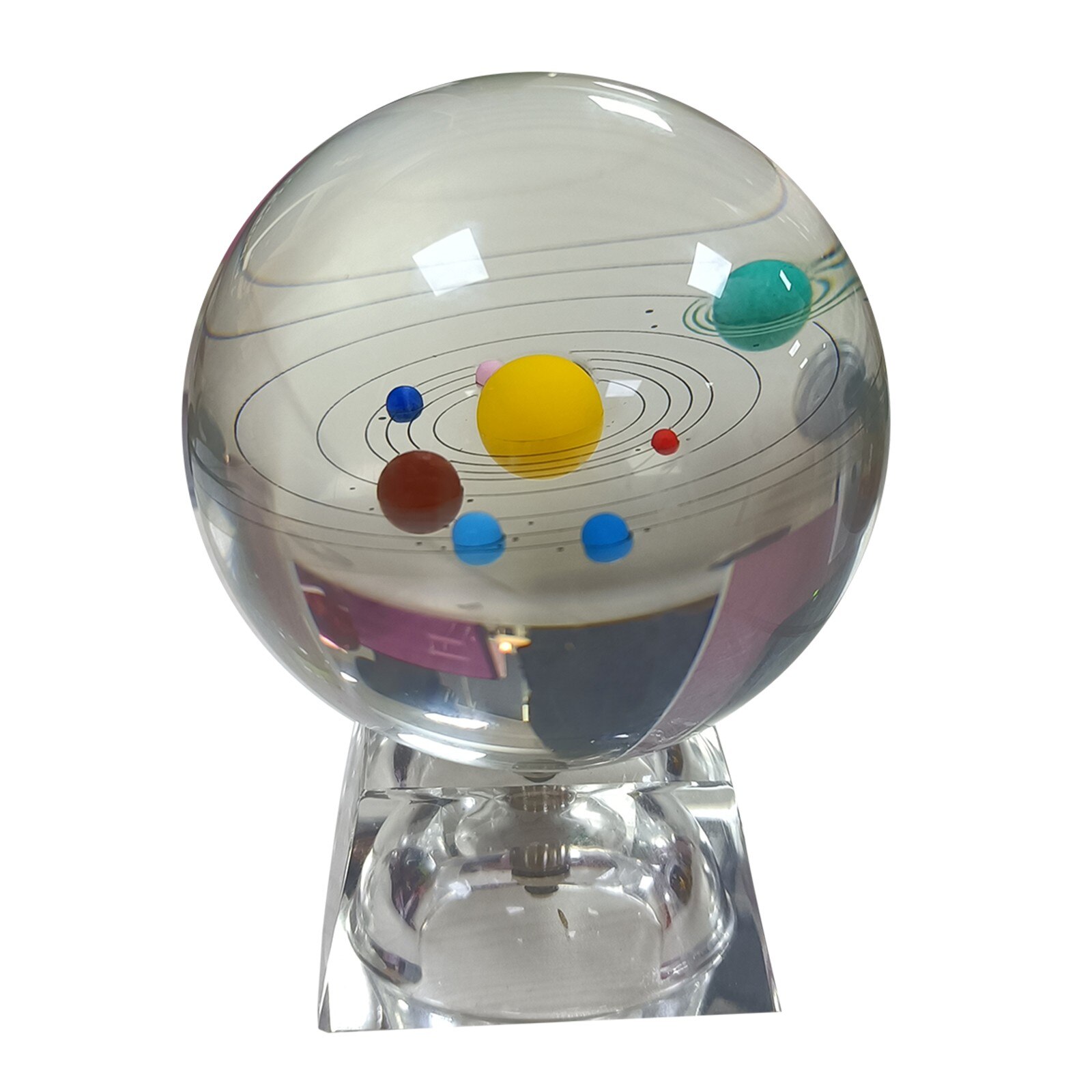 3d Crystal Ball With Solar System Model And Led Lamp Base- Clear 80mm (3.15 In) Home Deco Crystal Craft Sphere Ornament: Default Title