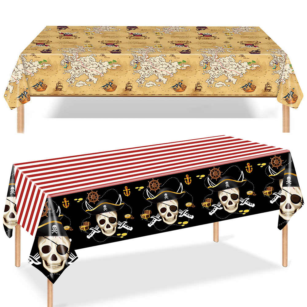 Mantel de pirata, mantel con mapa del tesoro, cubiertas de mesa desechables de plástico, decoración de de cumpleaños con tema náutico pirata