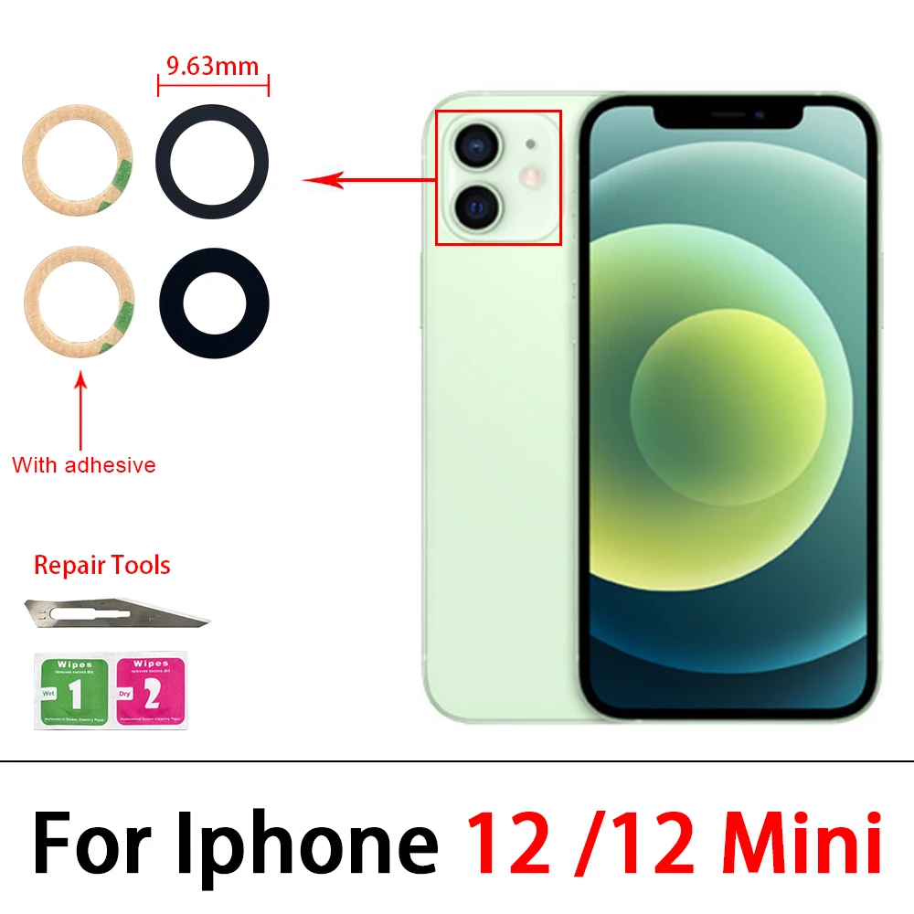 2Pcs，Rear Back Camera Glass Lens For IPhone 15 14 Plus 13 12 mini 11 Pro Max Camera Glass With Glue Adhesive Sticker Repair Tool: Brown