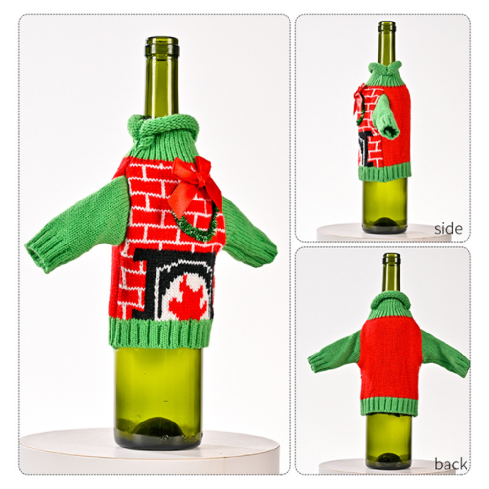 Kerst Gebreide Kleding Wijn Set Champagne Fles Cover Bag Wijnfles Tas Tafel Decoratie Kerst Decor