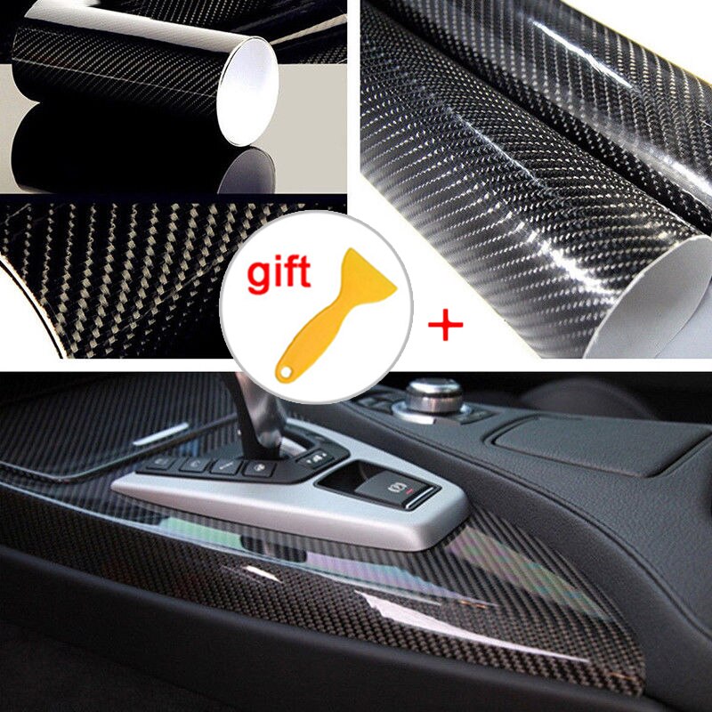 Film Auto Sticker Decal Decoratie Bureaus 30*152Cm 5D Ultra Gloss Carbon Fiber Wrap Met Schraper