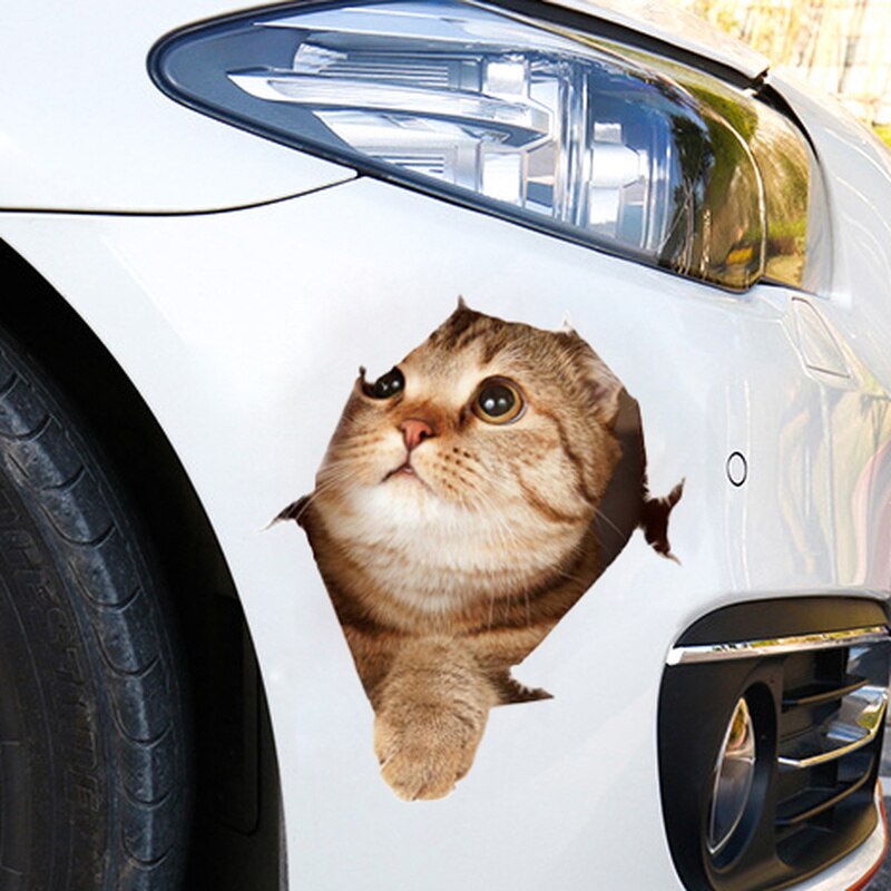 3D Cute Cat Stickers Car Home Bedroom Toilet Kitten Broken Wall Decor Sticker Vinyl Decal Realistic Funny Anima Stickers
