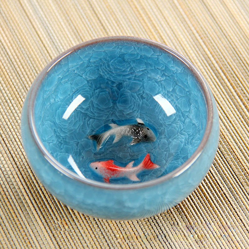 Novedad 3D de pescado doble China té Copa grande Crackle esmalte de tazón de té Kung Fu té taza SetChinese de porcelana taza de té conjuntos: 03