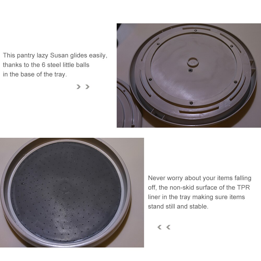Non-Skid Turntable Pantry Tray Lazy Susan Storage Organizer 9.8 Inch Condiment Bottles Tray in Cabinet