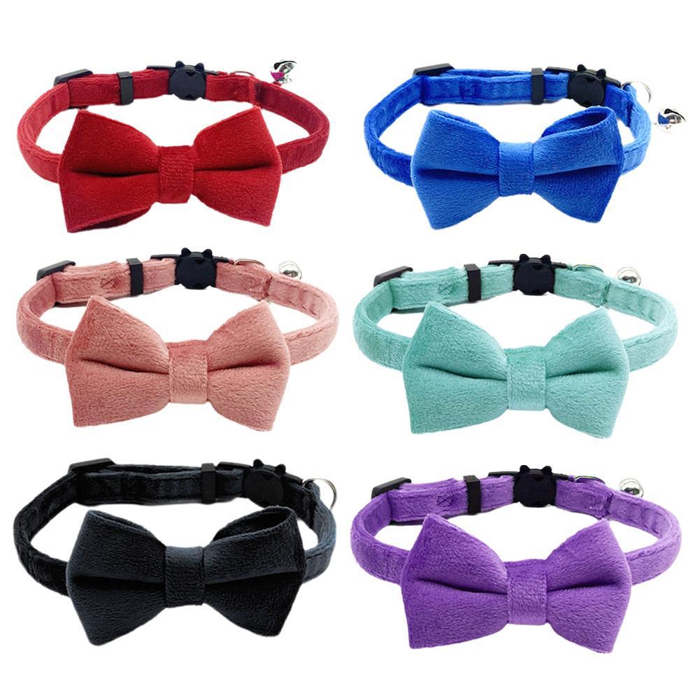 Suède Strikkraag Effen Kleur Strik Puppy Chihuahua Kragen Met Bel Verstelbare Veiligheidsgesp Katten Vlinderdas Huisdieren Accessoires