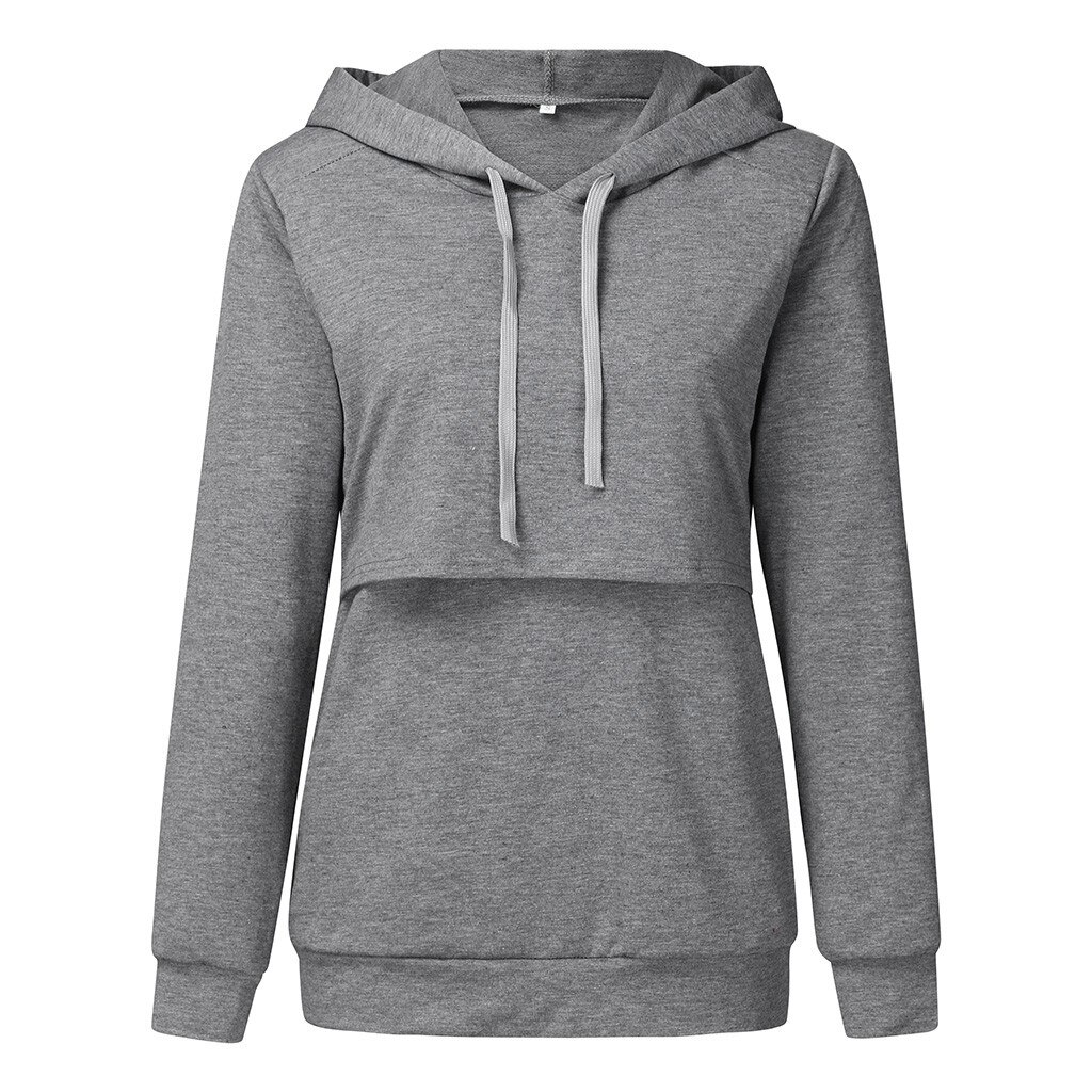 Top para amamantar lactancia Casual manga larga Mujer suéter con capucha invierno para alimentar ropa de embarazo para maternidad de talla grande: Gris / M