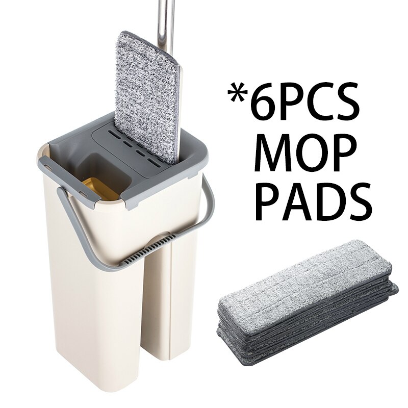Mopa para limpiar el piso de la casa, sistema de cubeta de microfibra sin escurrir de acero inoxidable, almohadillas para fregar o secar en baldosa laminada de madera dura: 6 mop cloth
