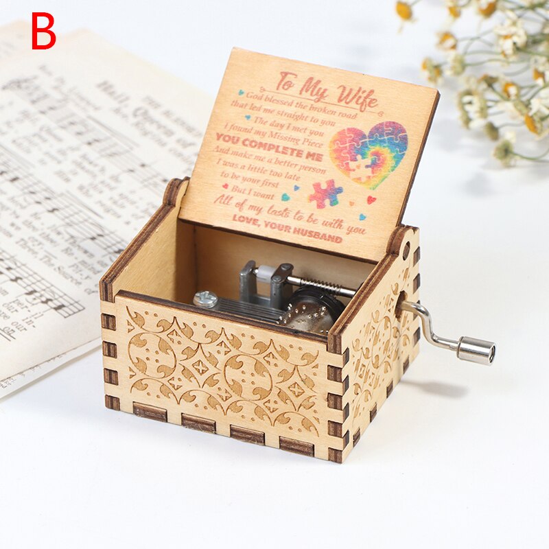 Wooden Hand Cranked Engraved Music Box Happy Birthday For Festival: B