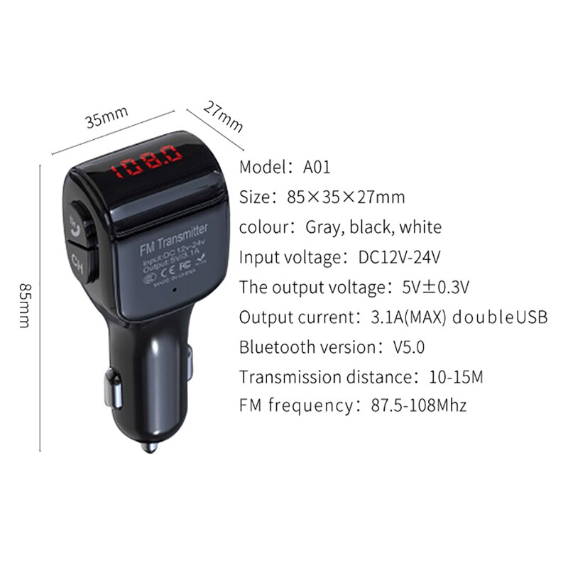 Bluetooth 5.0 mp3 Dual USB Charger Car Player FM Transmitter 3.1A smart Fast Charge FM transmitter Support TF Card Car Kit