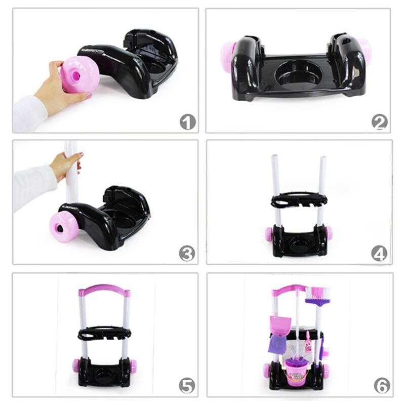 Carrito de limpieza para niños, juguete para juego de imitación, casa, carro de limpieza, herramientas, juego de limpieza para niñas, con mopa y cepillo