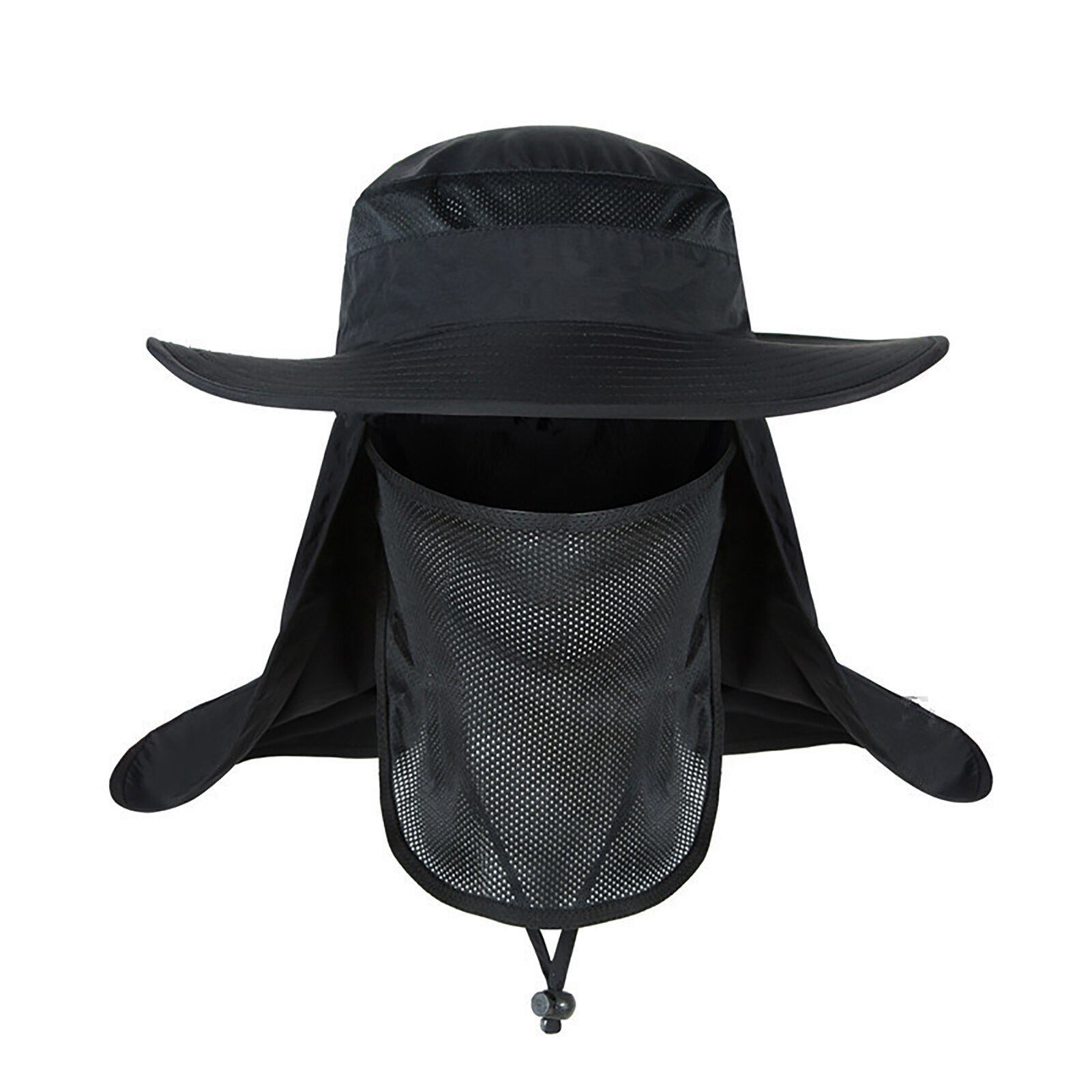 Summer Outdoor Sun Protection Fishing Cap Neck Face Flap Hat Wide Brim Face Neck Cover Protection for Men LL@17: black