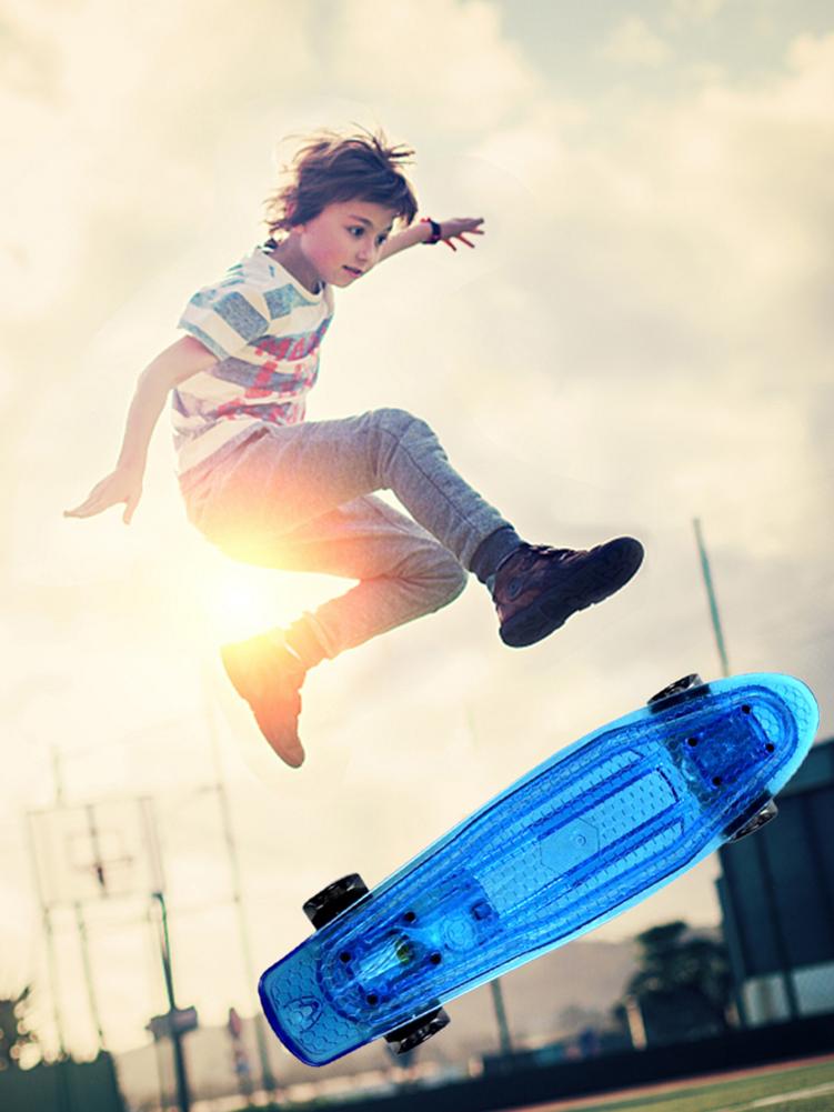 22 Inch Cruiser Board Kids Skateboard Met Led Light Up Wielen Mini Cruiser Retro Longboard Skateboard Voor Kinderen Tieners Volwassenen