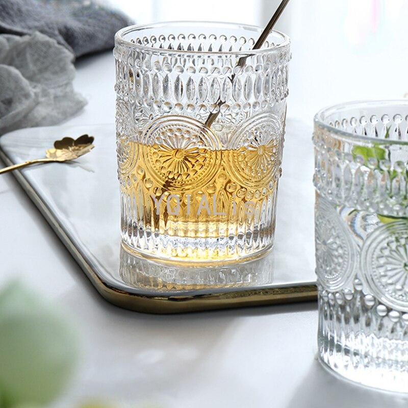 Verre à vin Vintage gaufré Ins nordique 260-380ml, whisky, Vodka, tasse de soleil, sans tige, bouche dorée, glace, Bar à café, verres