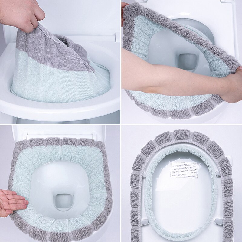Badeværelse toilet toiletpude kan vaskes blød isolering pad cover pad vinter kontrast farve to-farve varm toilet sæde pude