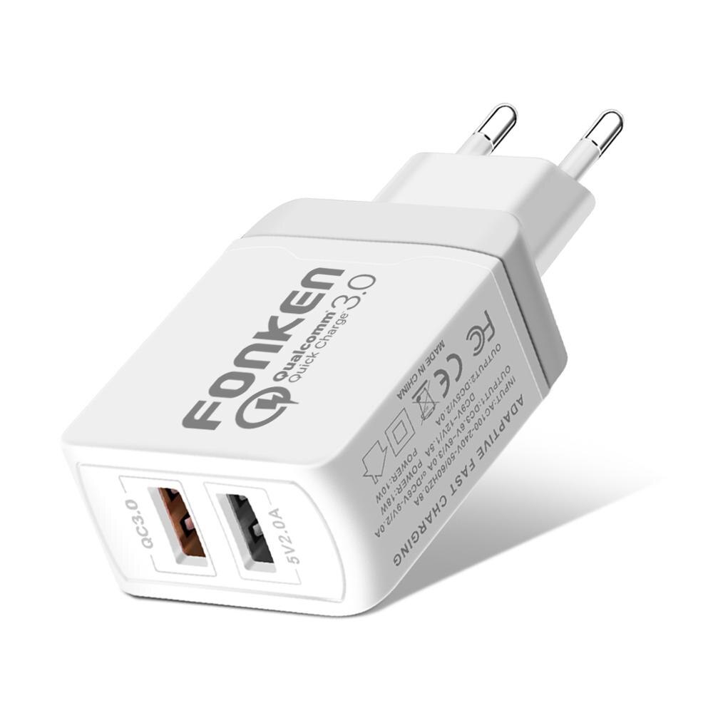 2 Port Usb Charger Quick Charge 3.0 Usb Adapter 28W QC3.0 QC2.0 Draagbare Reizen Dual Usb Fast Charger Voor telefoon Tablet: White QC3.0 Charger