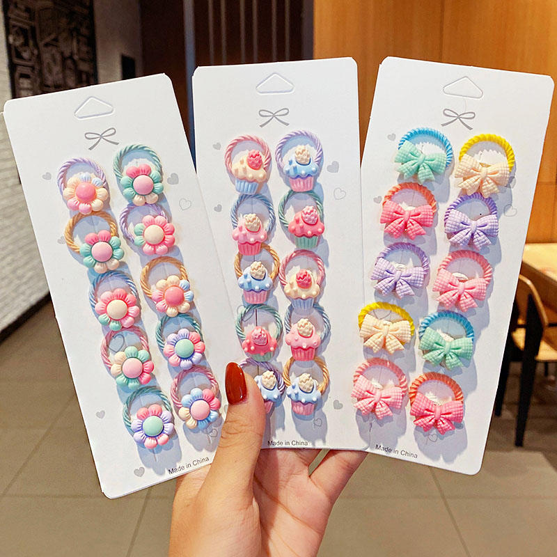 Bandas Elásticas pequeñas para el cabello para niñas, accesorios para el cabello de , lazo para el cabello con flores de dibujos animados, 10 unids/set