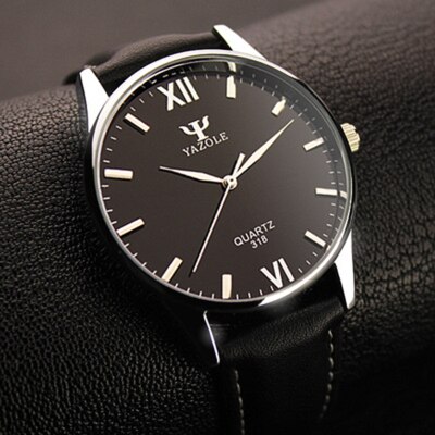 YAZOLE Blauw Glas Horloge Mannen Horloge heren Horloge Waterdichte Lederen Heren Horloges Klok reloj hombre relogio masculino: Black