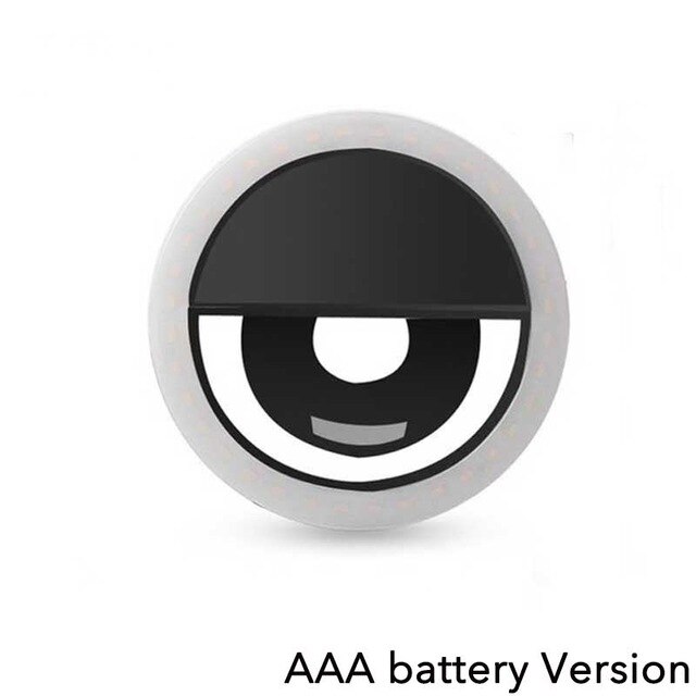 Universal Selfie Lamp Mobile Phone Lens For iPhone 8 7 6 Plus Samsung Portable Flash Ring 36 LEDS Luminous Ring Clip Light: Black (Battery)