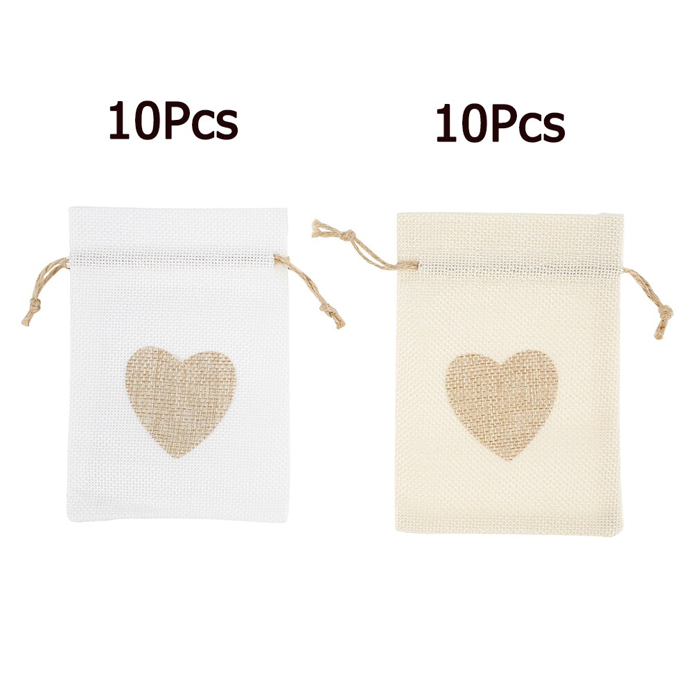 20 paczek lniane worki jutowe serce etui ze sznurka cukierki kieszenie na prezenty na wesele urodziny świąteczne świędo dziękczynienia: Default Title
