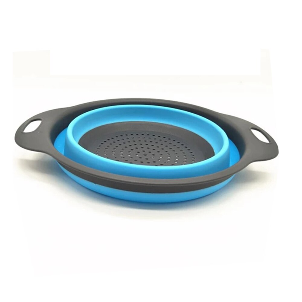Colador de silicona plegable para lavar frutas y verduras, cesta con mango, escurridor, herramientas de cocina: Blue / Large