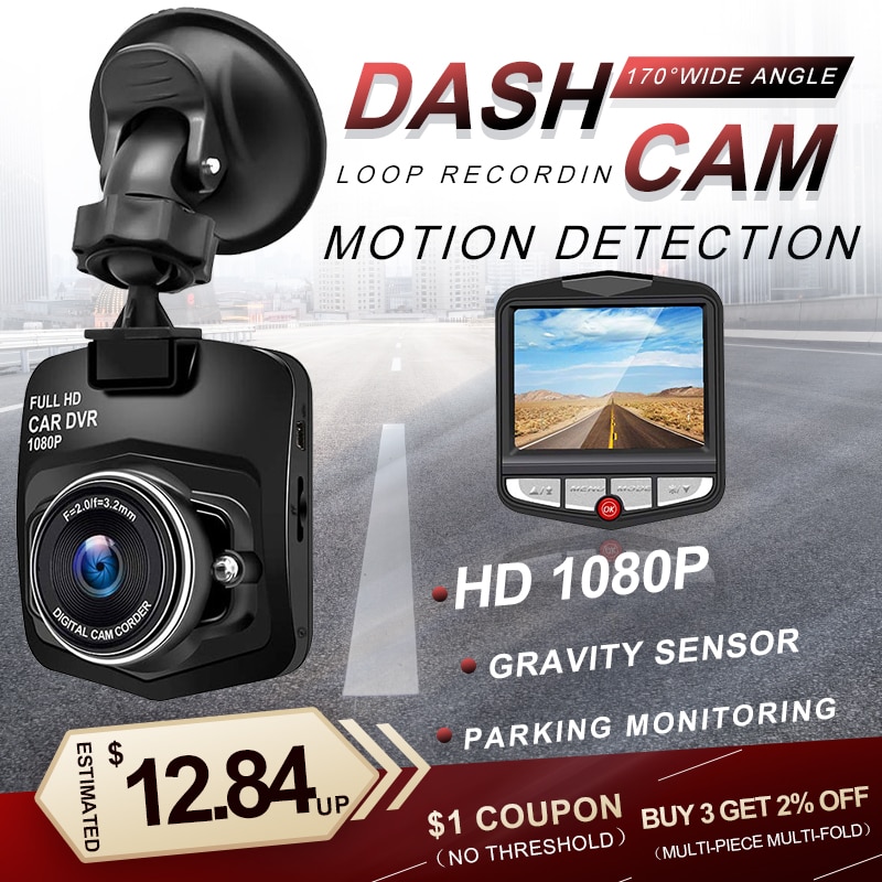Car DVR Dash Camera HD 1080P Driving Recorder Video Night Vision Loop Recording Wide Angle Motion Detection Dashcam Registrar