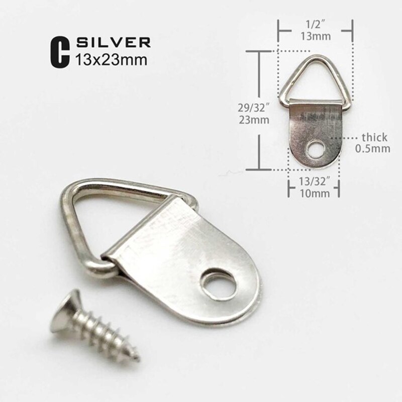 100Pcs Picture Hangers Golden Brass Triangle Photo Picture Frame Wall Mount Hanger Hook Hanging Ring Iron with screws