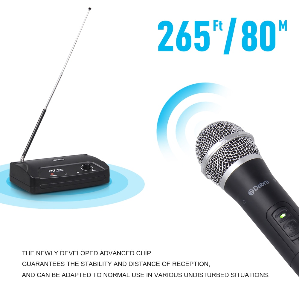 Debra Audio V-100 VHF Wireless Microphone Mic System With Portable Case with HandHeld or Lavalier & Heatset for karaoke