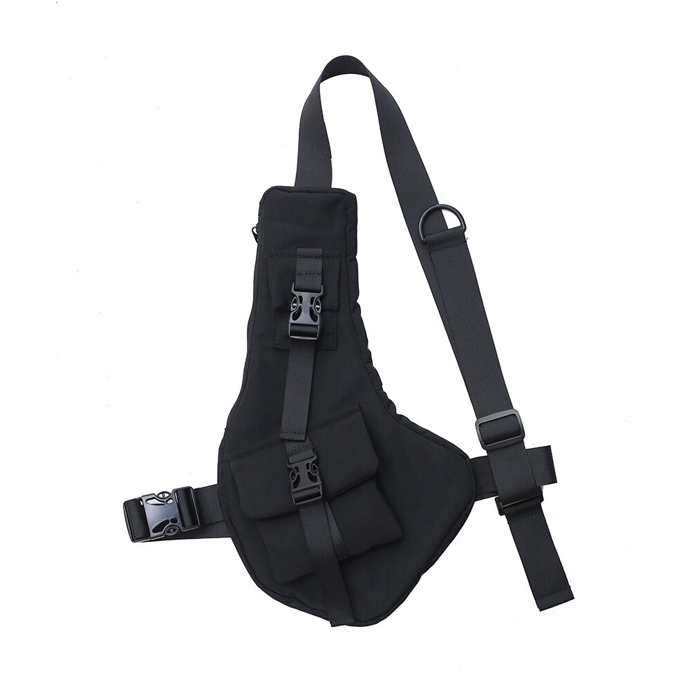 Vest brysttaske til mænd kvinder hip hop nylon streetwear skulderpakke: Sort