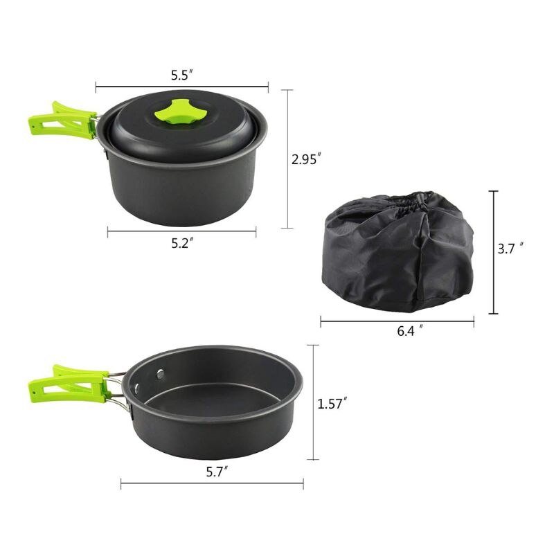 Draagbare Camping Kookgerei Puinhoop Kit Vouwen Kookset Voor Wandelen Backpacken 10 Stuk Lichtgewicht Duurzaam Pot Pan Bowls Spork Met