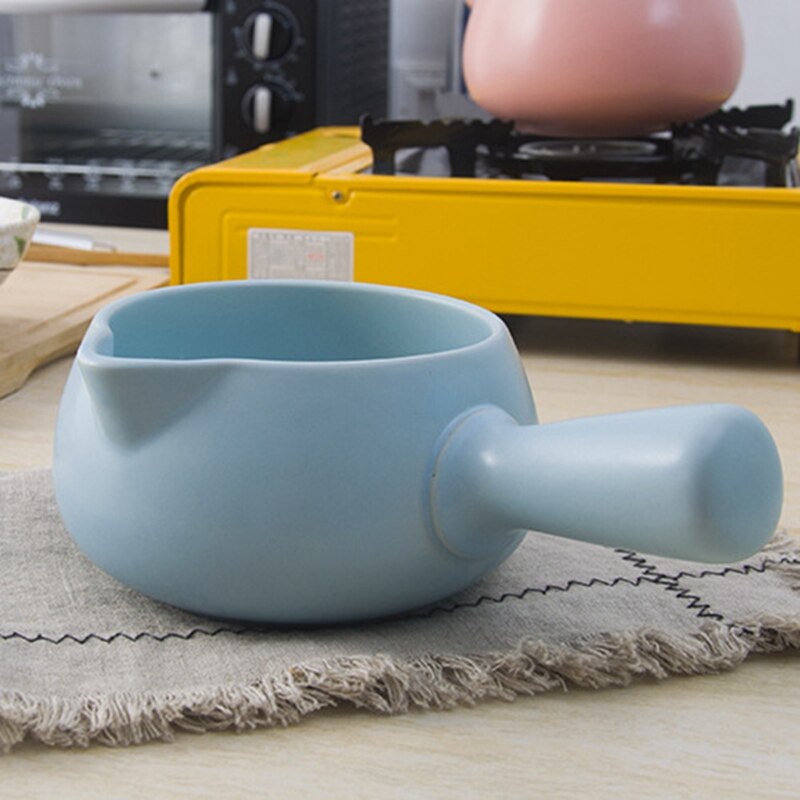 Keramische Servies Koffie Potten Baby Voedingssupplement Emaille Enkel Handvat Koken Melk Pot Pasta Rijst Noodle Siroop Steelpan: 1L Blue