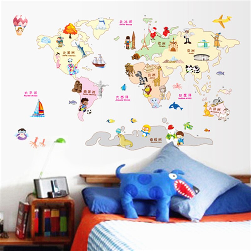 World Map Nursery Wall Stickers For Kids Room Bedroom Decoration Global Maps Wall Mural Art Home Decals