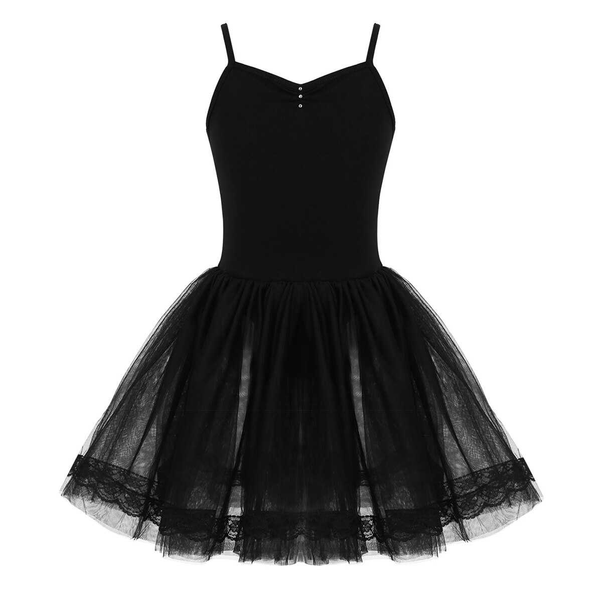 freundlicher Mädchen Ballett Wettbewerb Tanz Kleid eingeklemmt Vorne mit Strass Ballett Tanz Ballerina Gymnastik Trikot Ballettröckchen Kleid: Schwarz / 5