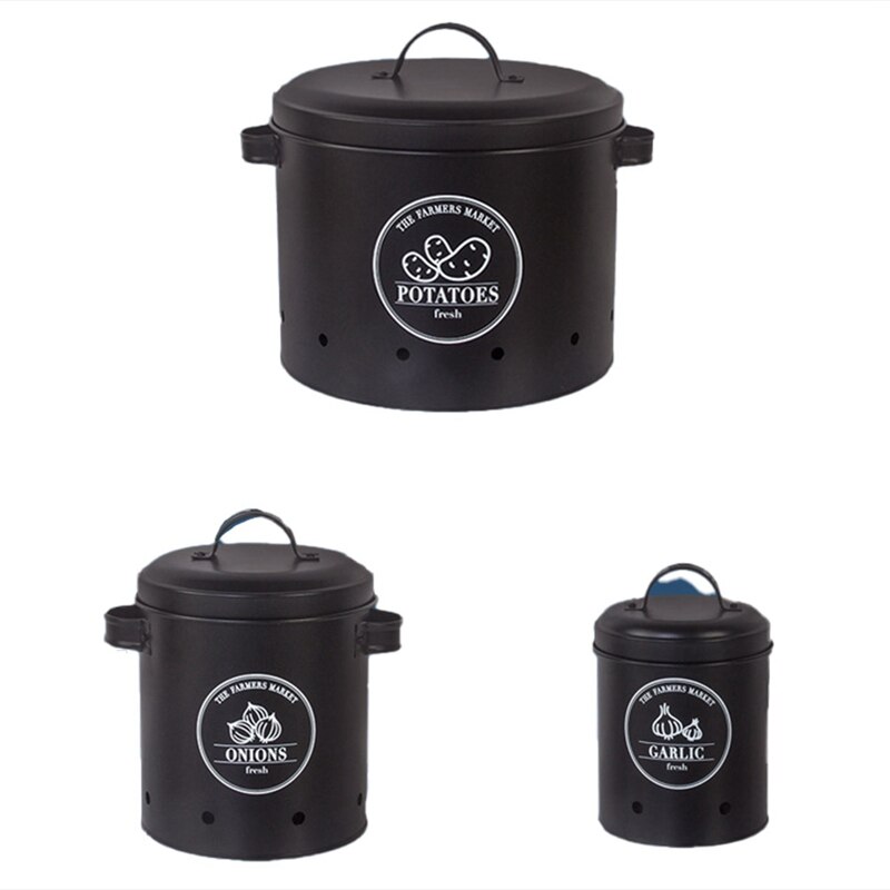 3 Pcs Storage Box Potatoes Onions Garlic Bin Kitchen Food Container Buckets Breathable Metal Box Potato Bucket: Dark Gray