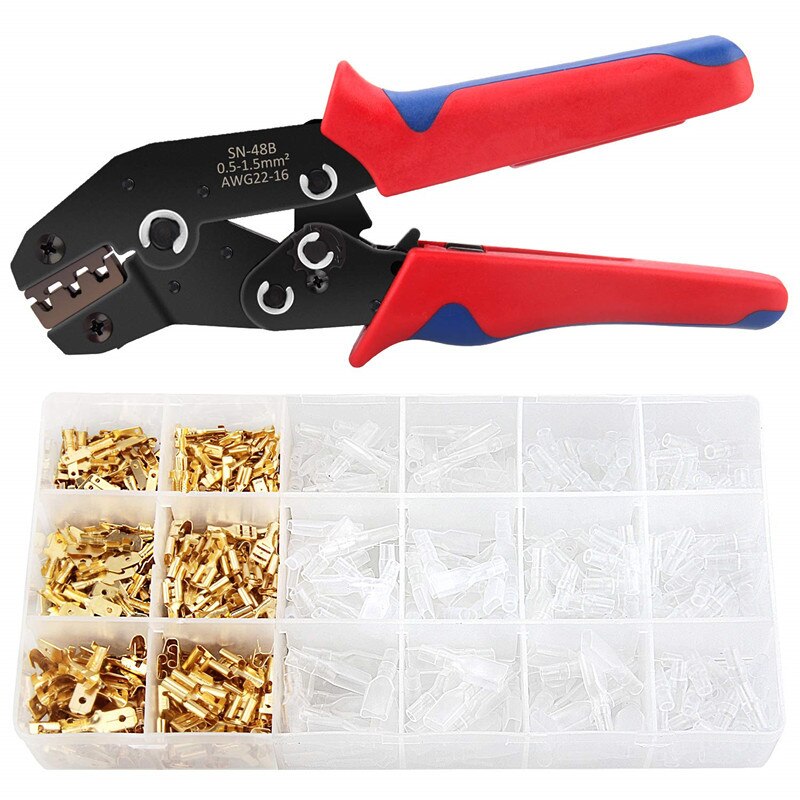 48B Crimping Plier Set Needle Clamp Wire Connector Crimper Boxed Kit with 600Pcs Insert Spring Terminal Cold Compression Pincers: Plier and Terminal