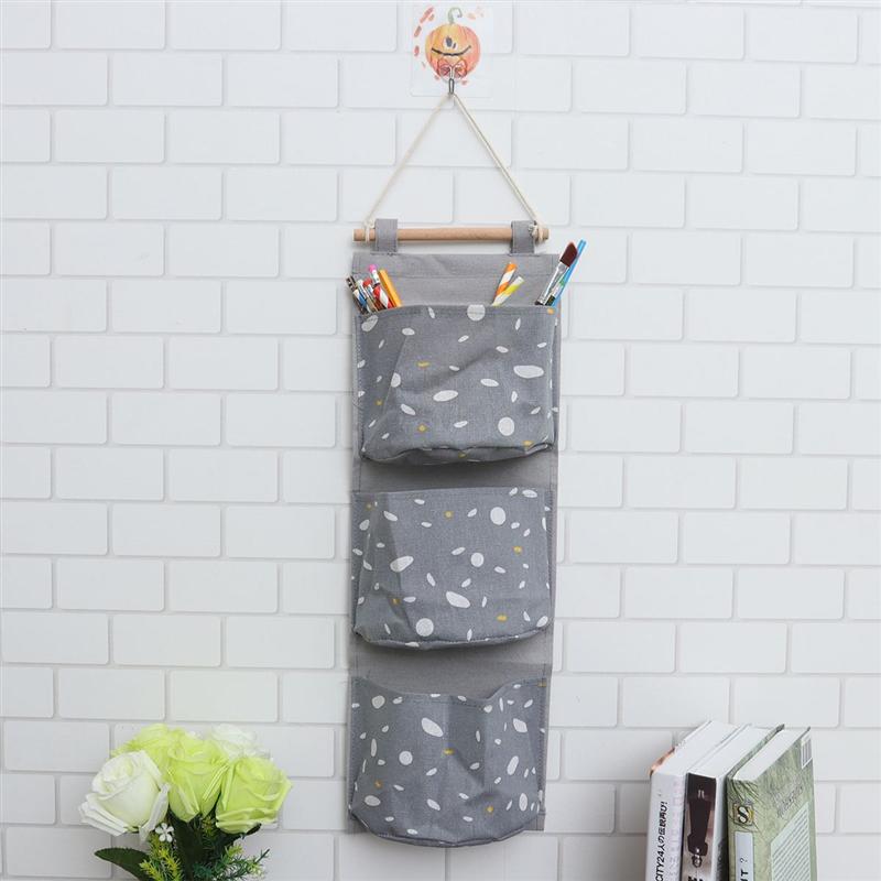 Cloth Three Pockets Door Back Storage Bag Simple Hanging Sundries Pouch Wall Organizer for Bedroom