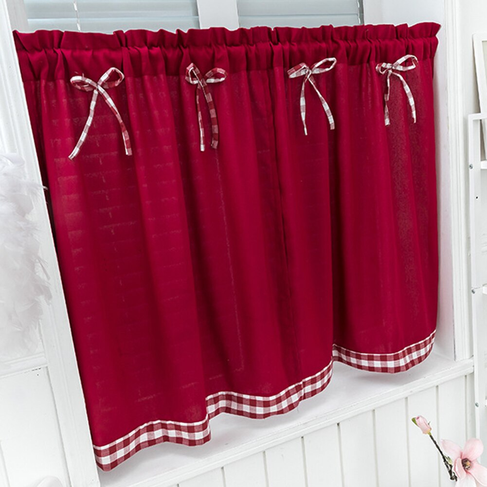 fast farge bowknot kjøkken kort gardin vindu valance drapere student seng gardin hjem balkong vindu dekorasjon